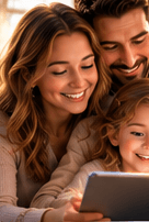 Eltern und Kind lernen gemeinsam am Tablet